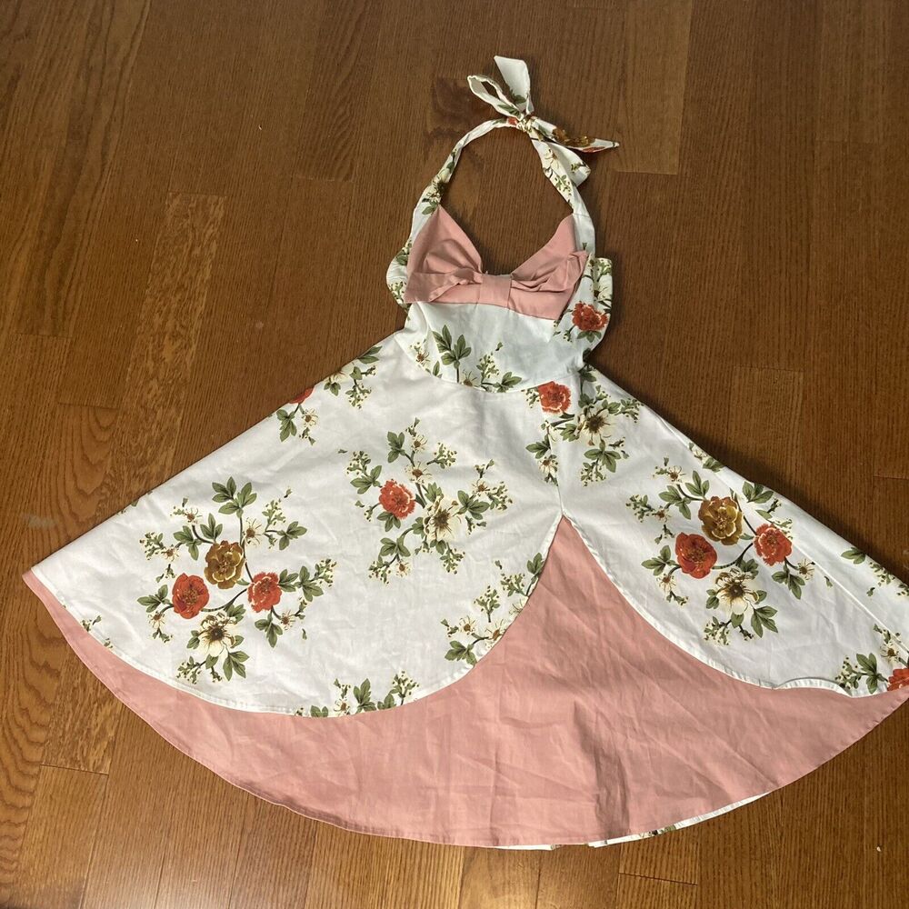 M peony floral halter backless tulip wrap skater dress pink neck bow layer AYLI
